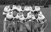 Group portrait of FSU football players at Doak Sheridan Campbell Stadium in Tallahassee.