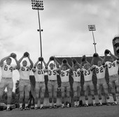 Group portrait of FSU football players at Doak Sheridan Campbell Stadium in Tallahassee.