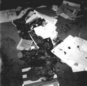Close-up view of fire damage from arson at an African American school in Tallahassee, Florida.