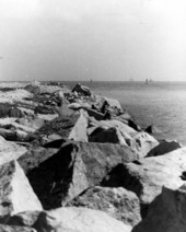 Granite boulders used to build the breakwater - Miami Beach, Florida