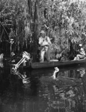 Howe Sadler and guide Charlie Jones fishing for bass at Dead Lakes near Wewahitchka.
