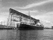 Ship being loading with phosphate - Port Tampa, Florida.