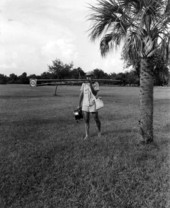 Bill Harmon carries his ladderpod and his camera through the park