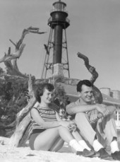 Honeymooners, Jim and Lyn near the lighthouse - Sanibel Island, Florida .