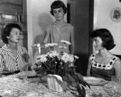 Aunt Mary Machek enjoying flowers at the table with Annette and Betty Jo in Delray Beach.
