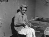 Cruz Beain, basket weaver makes Jai alai equipment - Tampa, Florida .