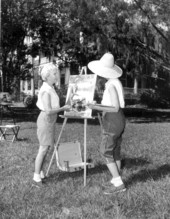 Unidentified women painting at Debary Hall - De Bary, Florida