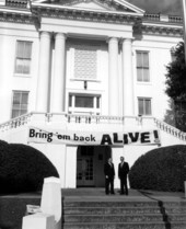 AAA safety program banner hanging at the west side of the capitol - Tallahassee, Florida.