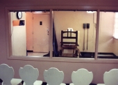 Electric chair death chamber seen from viewing room at the F.S.P.