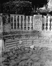Close-up view of a garden fountain at the Villa Vizcaya attraction in Miami, Florida.