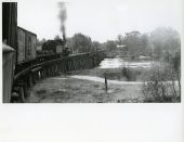 Live Oak, Perry & Gulf Railroad train crossing the Suwannee River at Dowling Park, Florida.