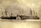 Wrecked vessels on Dog Island following the 1899 hurricane.