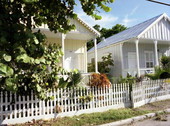 "Shotgun" style conch houses on Olivia Street, Key West, Florida..