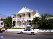 Restored Victorian style conch mansion on Fleming Street, Key West, Florida..