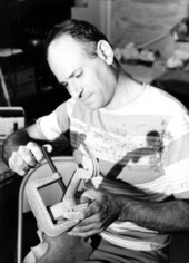 Violin maker Gino Cavaceppi at work in his shop- Alachua, Florida
