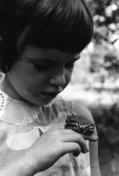 Young girl holds a Barking Tree Frog