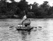 Boy Scout troop and raft on the water - Suwannee River, Florida