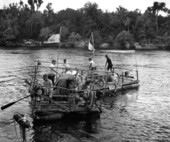 Boy Scout troop and raft on the water - Suwanne River, Florida