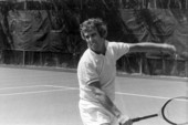 View of Burt Bacharach playing tennis - Fort Lauderdale, Florida