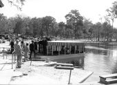 Passengers board a glass bottom boat for an underwater view - Ocala, Florida