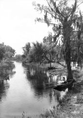 Man with rowboat in Dora Canal