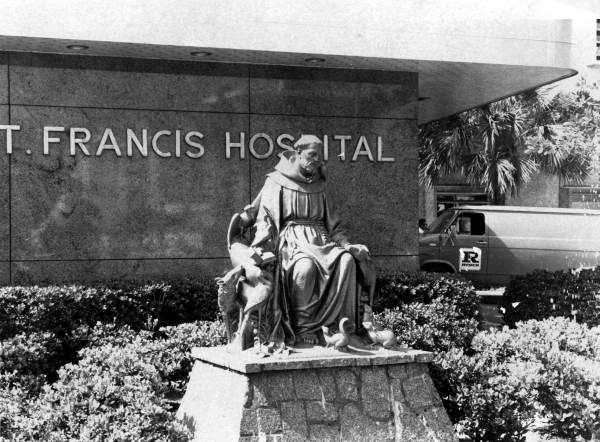 Statue of St. Francis of Assisi at entrance of hospital